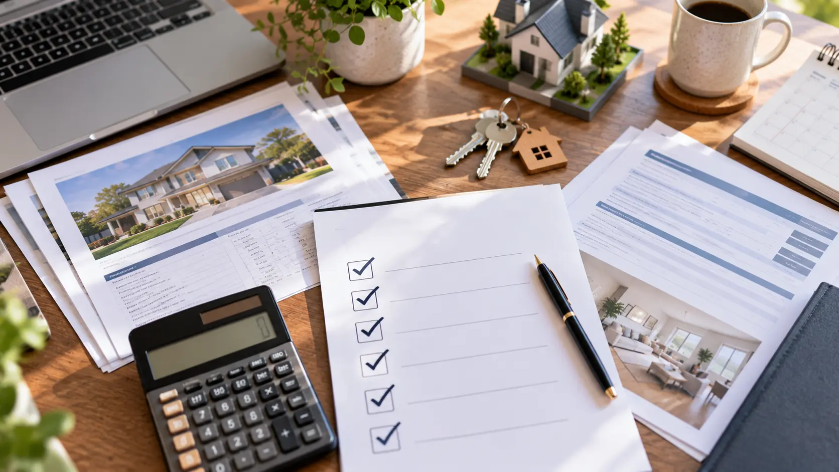 Refinancing home loan checklist with property documents and calculator