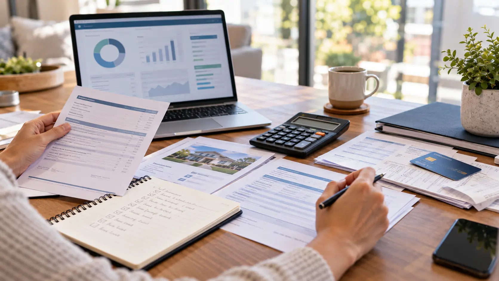 Homeowners reviewing home loan documents and refinancing figures